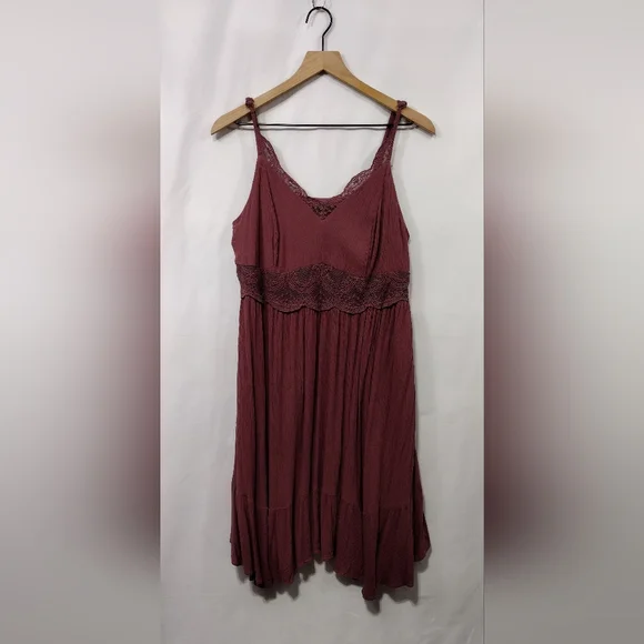 Torrid Hanky Hem Mini Dress Women's 1X Burgundy Babydoll Retro 90s Y2K Romantic - Picture 2 of 9